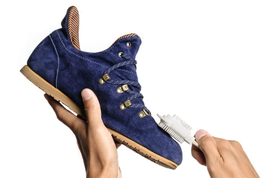 Blue Suede boot with suede brush
