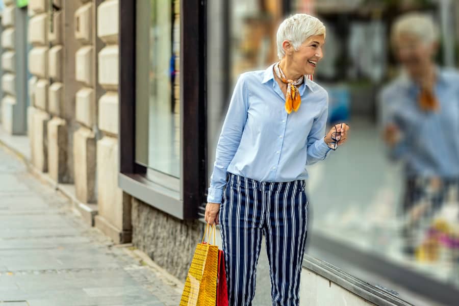 woman over 50 wearing stylish comfortable shoes